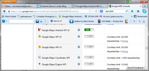 Turning the Google Maps Android API v2  service on